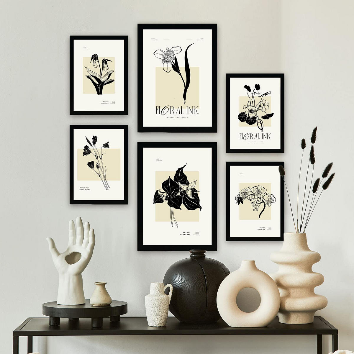 POSTER Set Mit 6 In Schwarzer Tinte Tropische Orchideen A3 & A4 Rahmenlos - Klar, Papier (29/3cm) - Nacnic