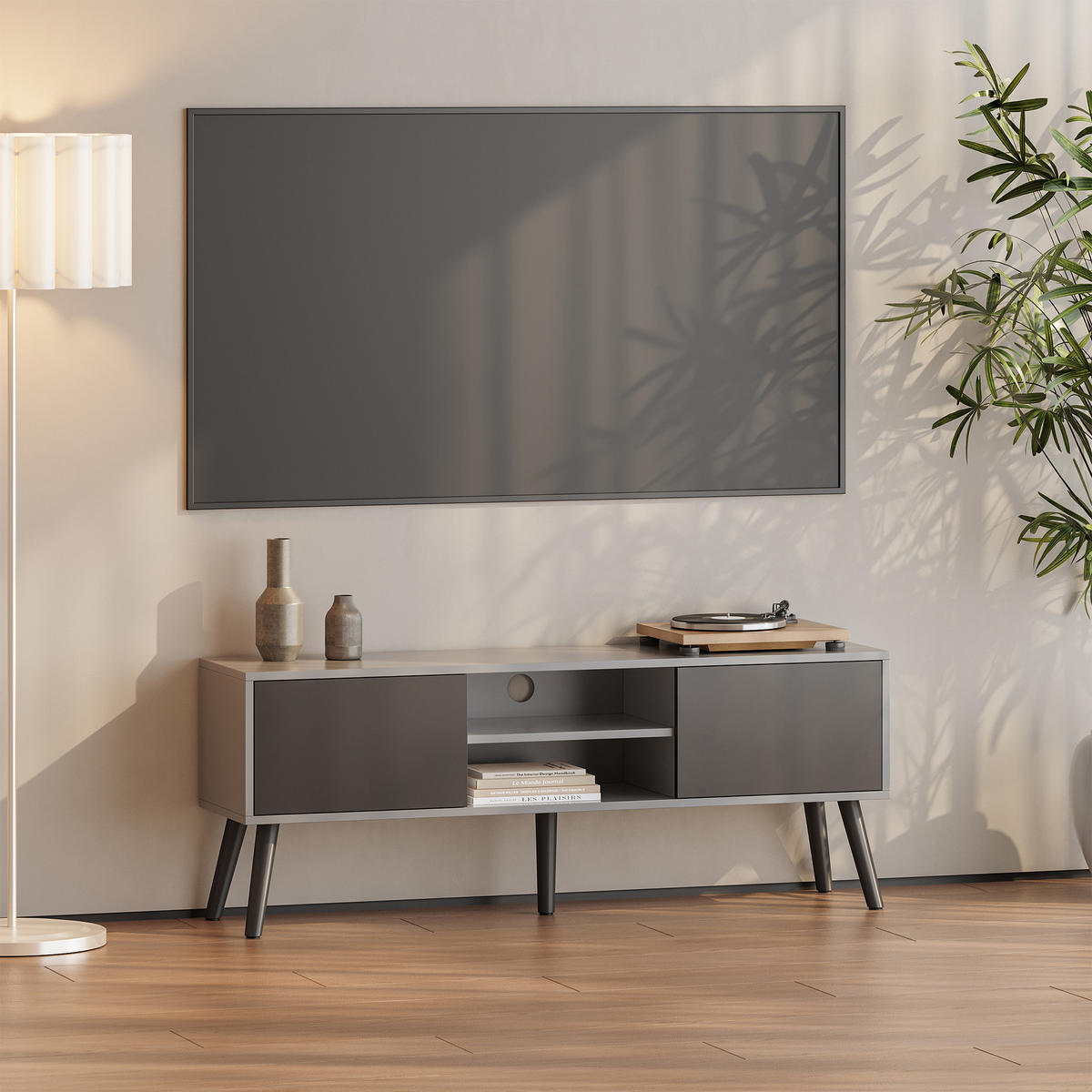 LOWBOARD Eskilstuna - Schwarz, Holz/Holzwerkstoff (120/46.5/29.5cm) - [en.casa]