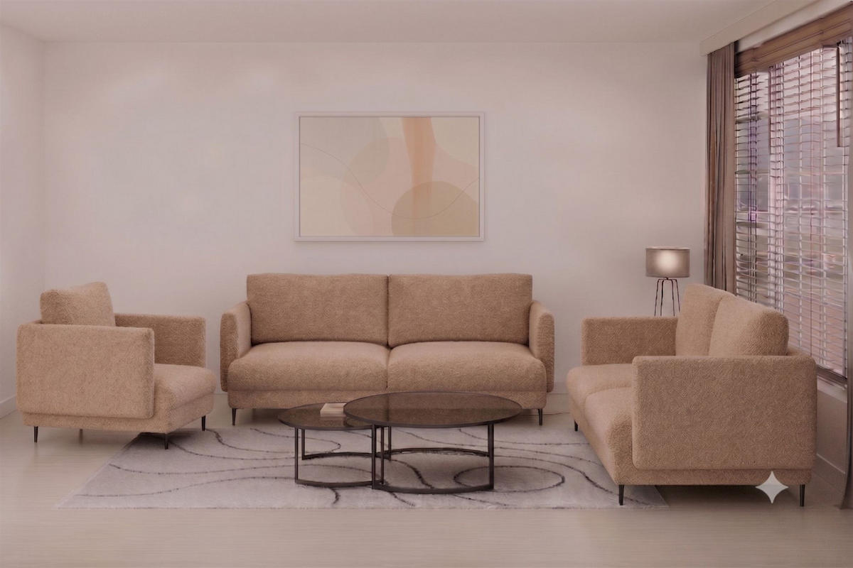 SOFASET Helmer 3-2-1 In Stoff Baloo - Hellbraun, Holzwerkstoff/Textil (226/95/95cm) - Fun Möbel