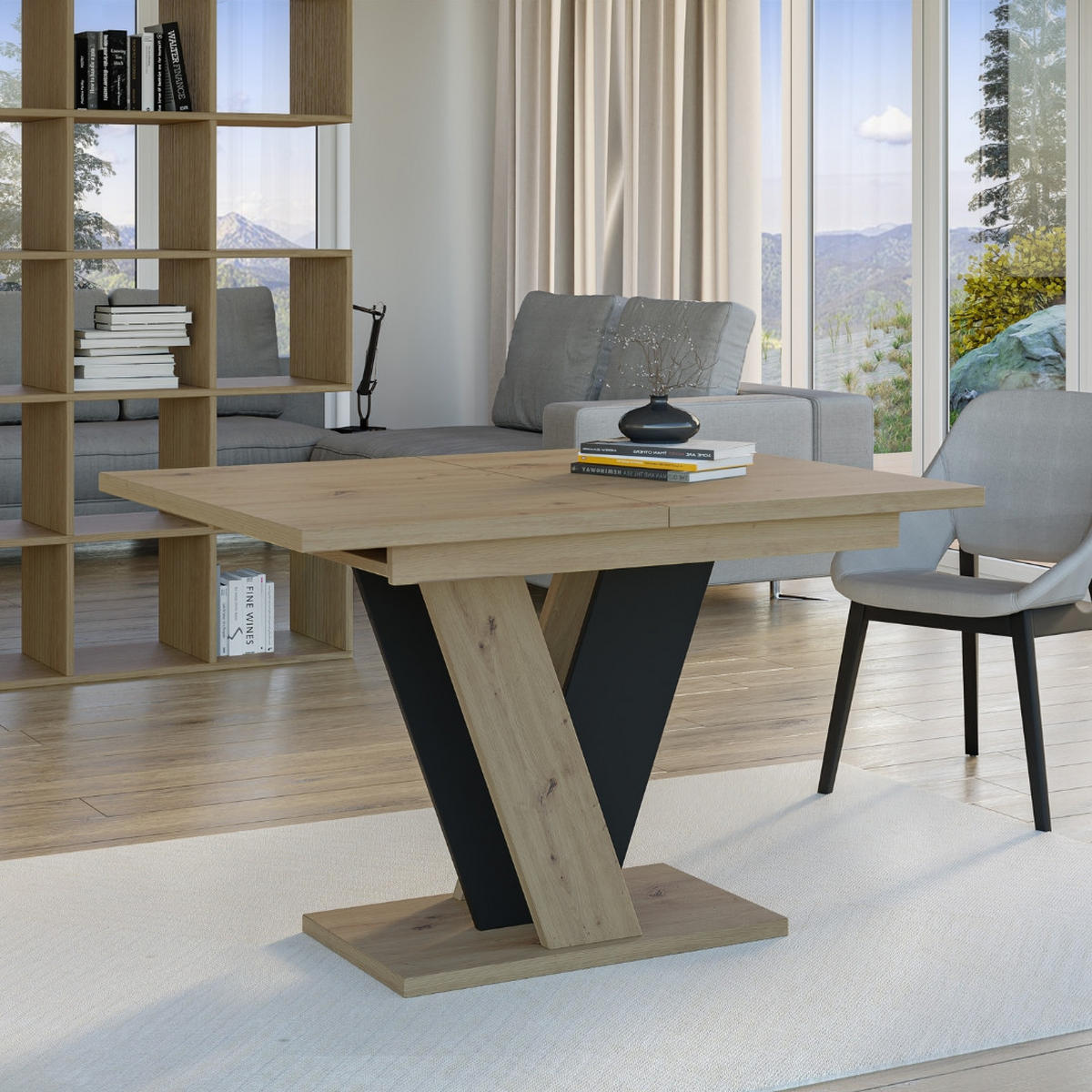 ESSTISCH Ausziehbar 120 - 160 cm Artisan Eiche Holzoptik und Schwarz - Schwarz/Eiche Artisan, Holzwerkstoff (120/90/75cm) - PROSPERO