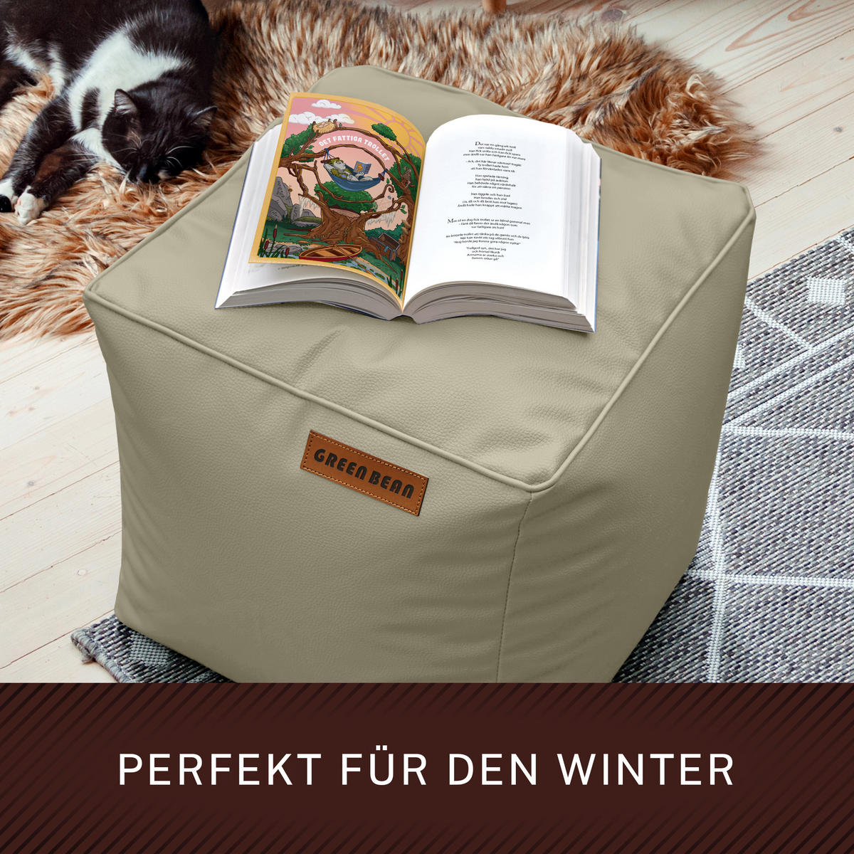 INDOOR HOCKER Cube eckig Kunstleder - Grau, Textil (40/40/40cm) - Green Bean