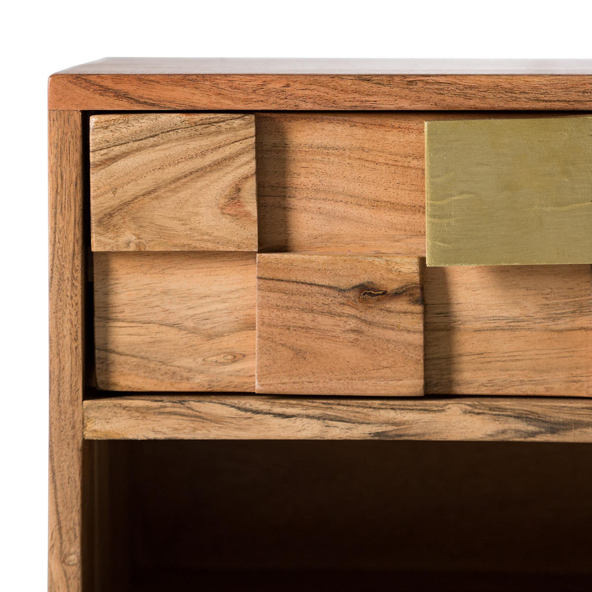 NACHTTISCH - Akazie massiv / Gold - Goldfarben/Akaziefarben, Holz (40/40/35cm) - home24