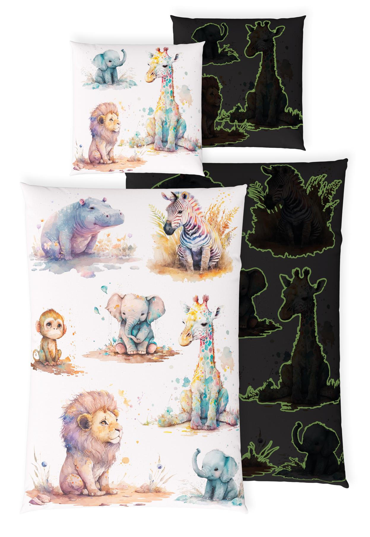 KINDERBETTWÄSCHE 135x200 cm Tiere Tiermotiv aus 100% Baumwolle - Leuchtet um Dunkeln - Multicolor, Textil (135/200cm) - Carpe Sonno