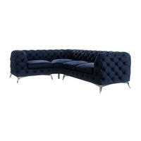 ECKSOFA Chesterfield Laura Marineblau Samt, Ottomane Links - Silberfarben/Dunkelblau, Holz/Textil (264/204cm) - S-Style Möbel