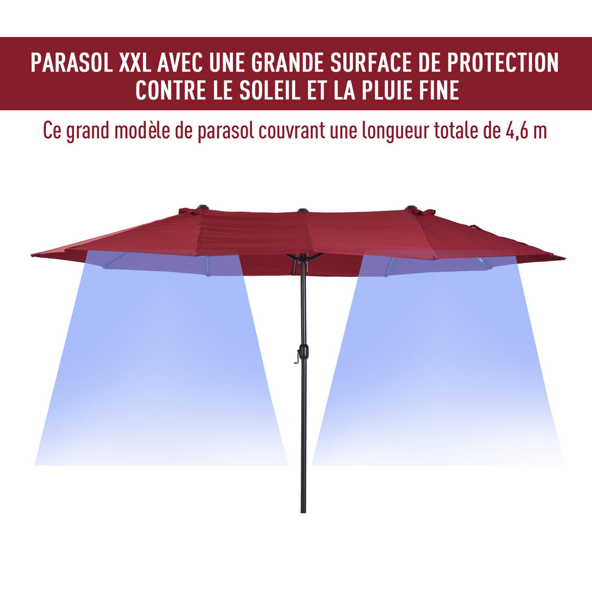 SONNENSCHIRM DE-11373 rechteckig, mit Kurbel, Stahl Bordeaux - Bordeaux, Metall (270/460cm) - ComfortXL