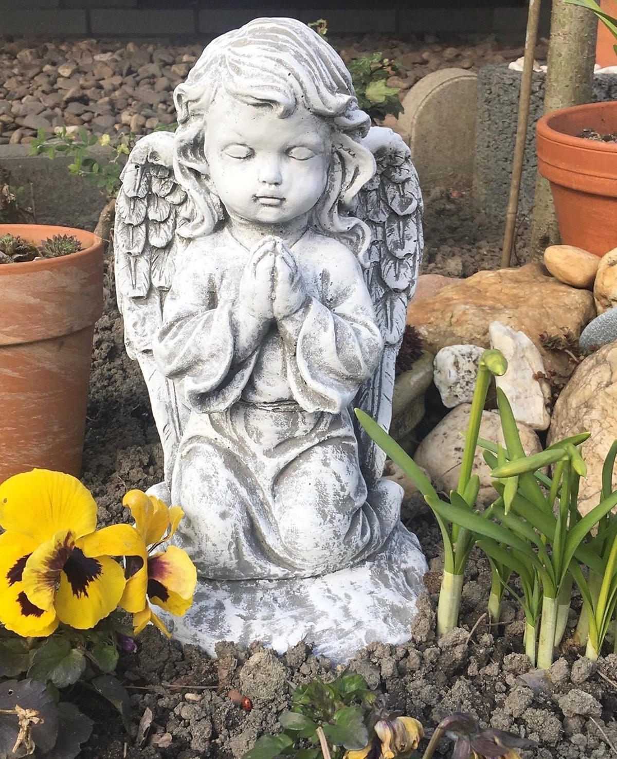 STEINFIGUR Engel kniend, massiver Steinguss, Frostfest - Grau, Stein (22/32/22cm) - stoneandstyle