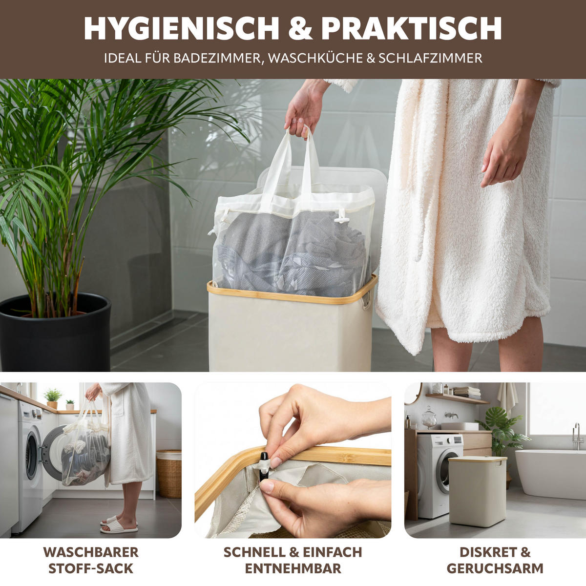 WÄSCHESAMMLER 60 Liter, beige - Beige, Textil (41/45.5/33cm) - bremermann