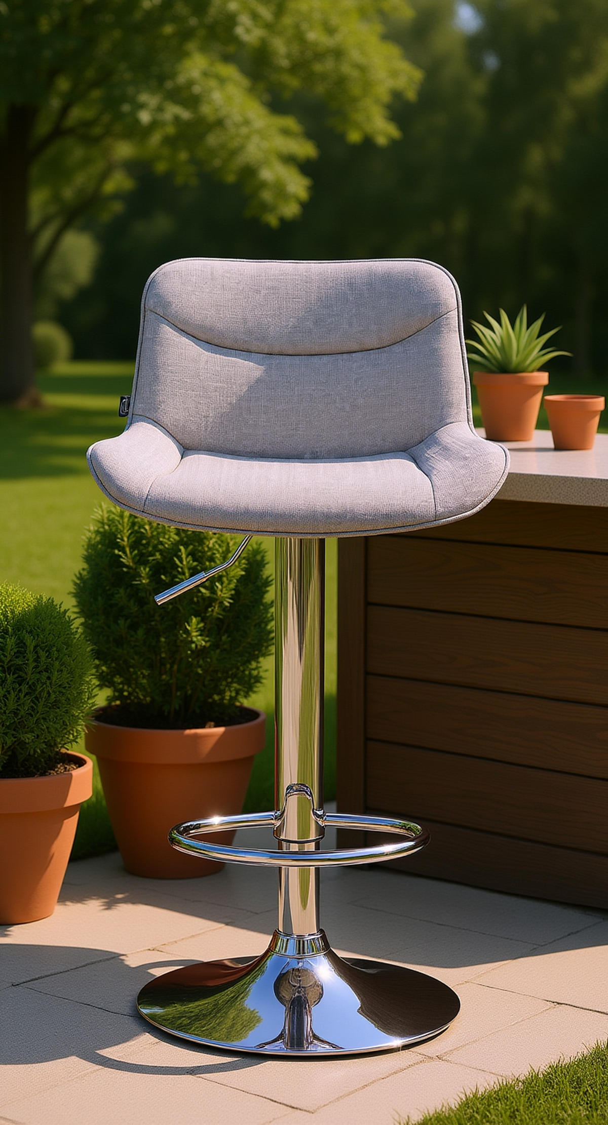 BARHOCKER 2er Set Vulcano Stoff chrom grau - Chromfarben/Grau, Textil/Metall (49/106/51cm) - TPFLiving
