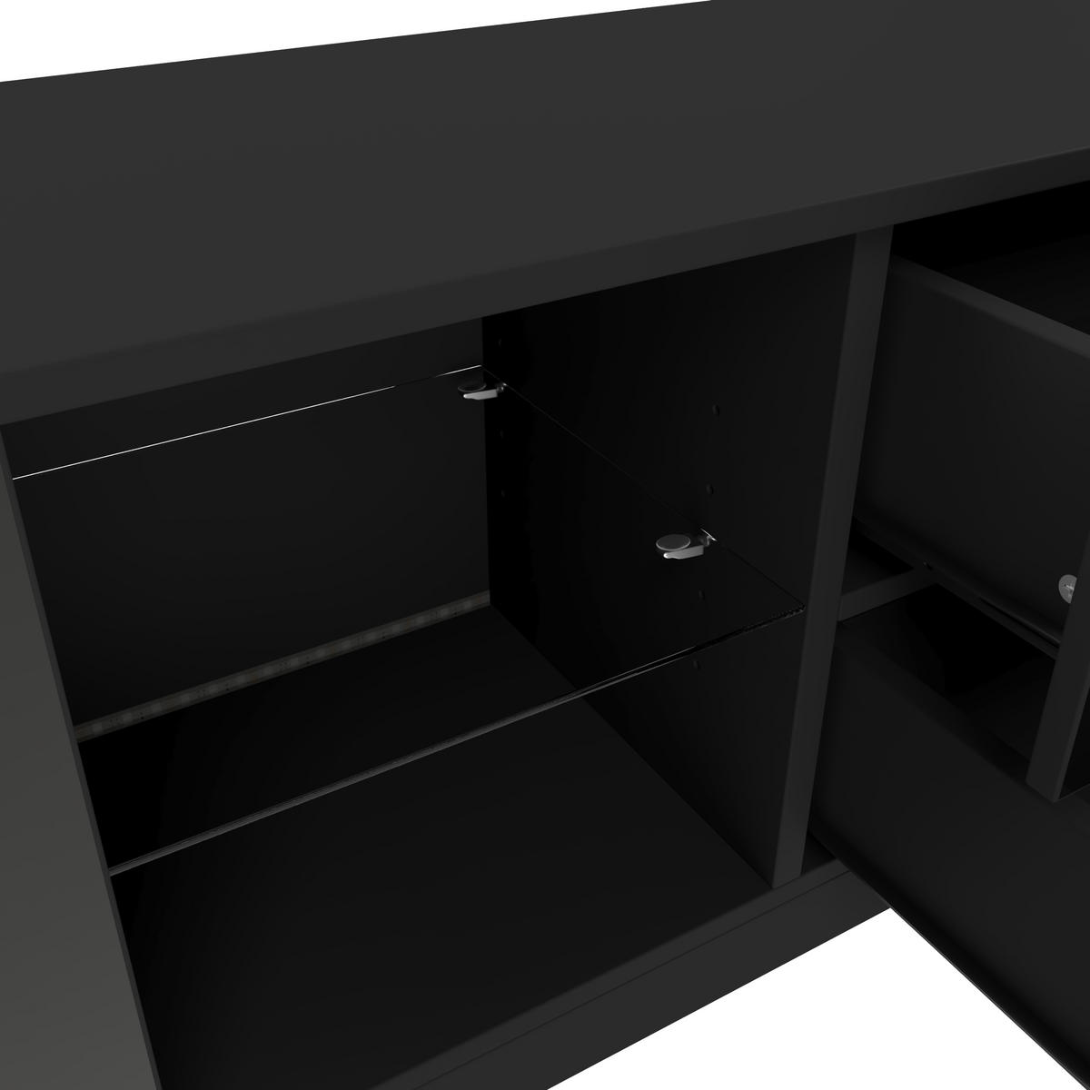 TV-LOWBOARD 160x40x52 cm Hochglanz Schwarz LED für 65" TV - Schwarz, Holzwerkstoff (40/52/160cm) - FLIEKS
