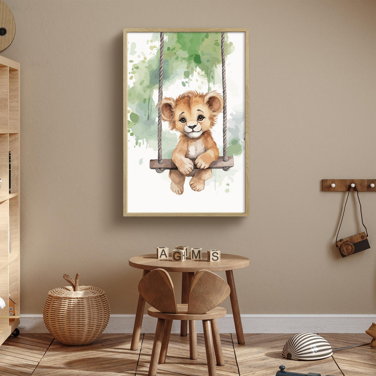 NACHTTISCHLAMPE MIT AKKU Löwe - Tier - Kinder - Dschungel 60x90 cm - Weiß, Holzwerkstoff (8/60/90cm) - OnlyWow