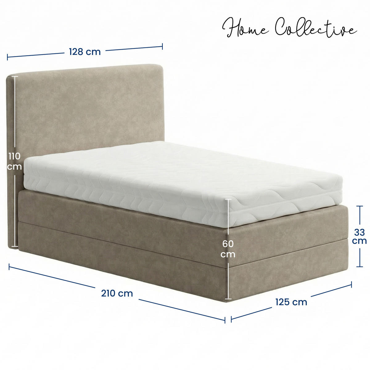BOXSPRINGBETT mit Bonnell Matratze, mit Kopfteil, 120 x 200 cm, in Beige - Beige, Naturmaterialen (120/200cm) - Home Collective