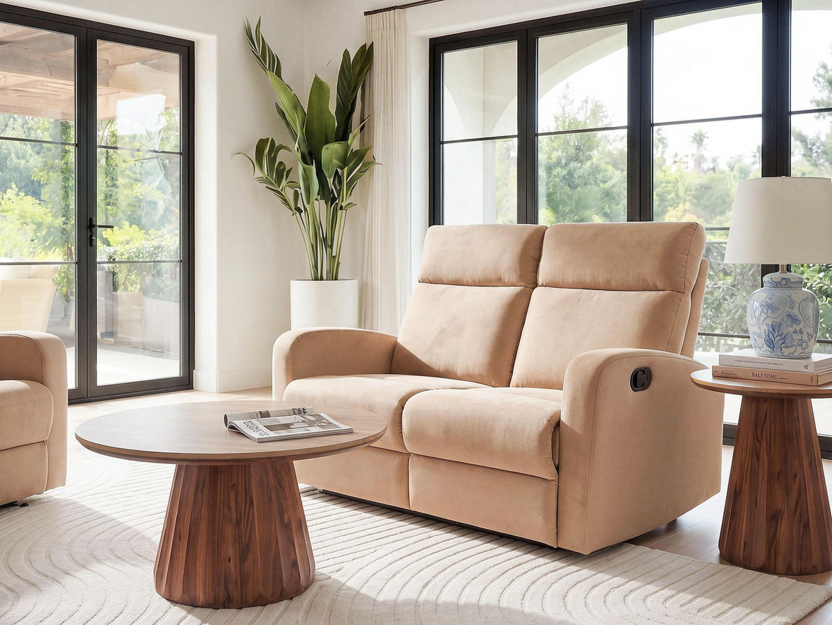 SOFA manuell verstellbar 2-Sitzer Samtstoff Hellbraun Verdal - Hellbraun/Braun, Textil (133/100/73cm) - Beliani