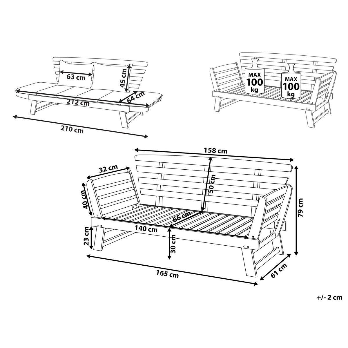 GARTENBANK 2-Sitzer Dunkler Holzfarbton Portici - Dunkelbraun/Weiß, Holz (210/82/66cm) - Beliani