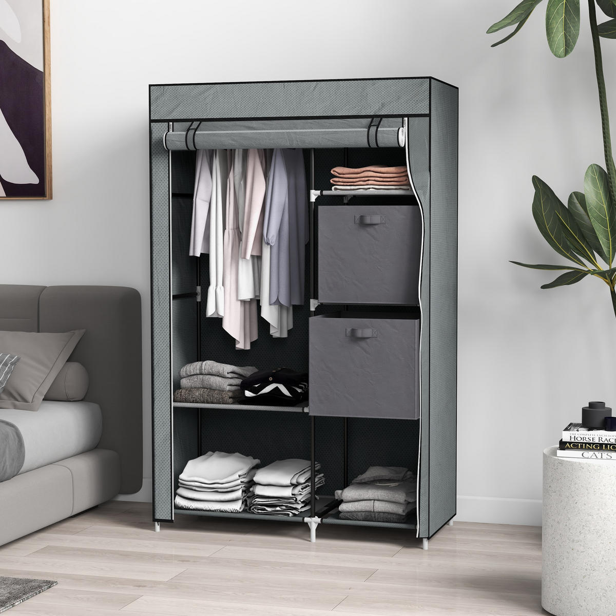 STOFFSCHRANK, Faltschrank, Dunkelgrau, - Dunkelgrau, Textil (42.5/162.5/102cm) - HOMCOM