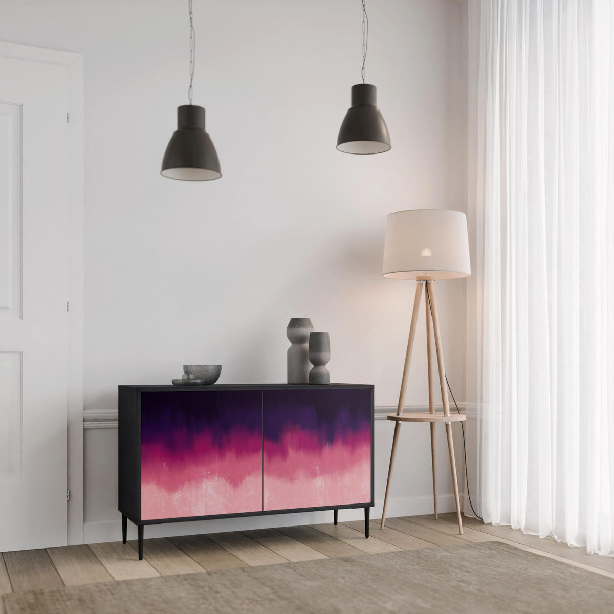 SIDEBOARD AURORA BOREALIS, Eicheneffekt, 111x42x77,5 cm, 2 Türen - Eichefarben/Buchefarben, Holzwerkstoff/Buchenholz (111/77.5/42cm) - SpaceRebels