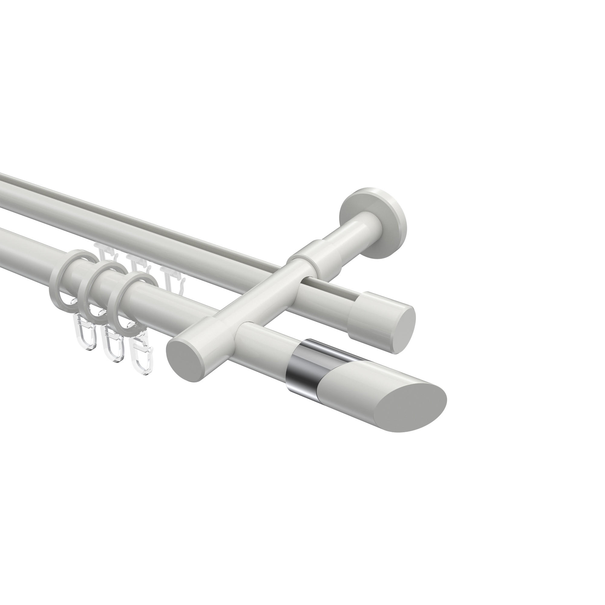 RUNDROHR-INNENLAUF-GARDINENSTANGEN-SET Prestige Verano 100 cm, 2-läufig, 20 mm Ø Weiß - Chromfarben/Weiß, Metall (100cm) - INTERDECO
