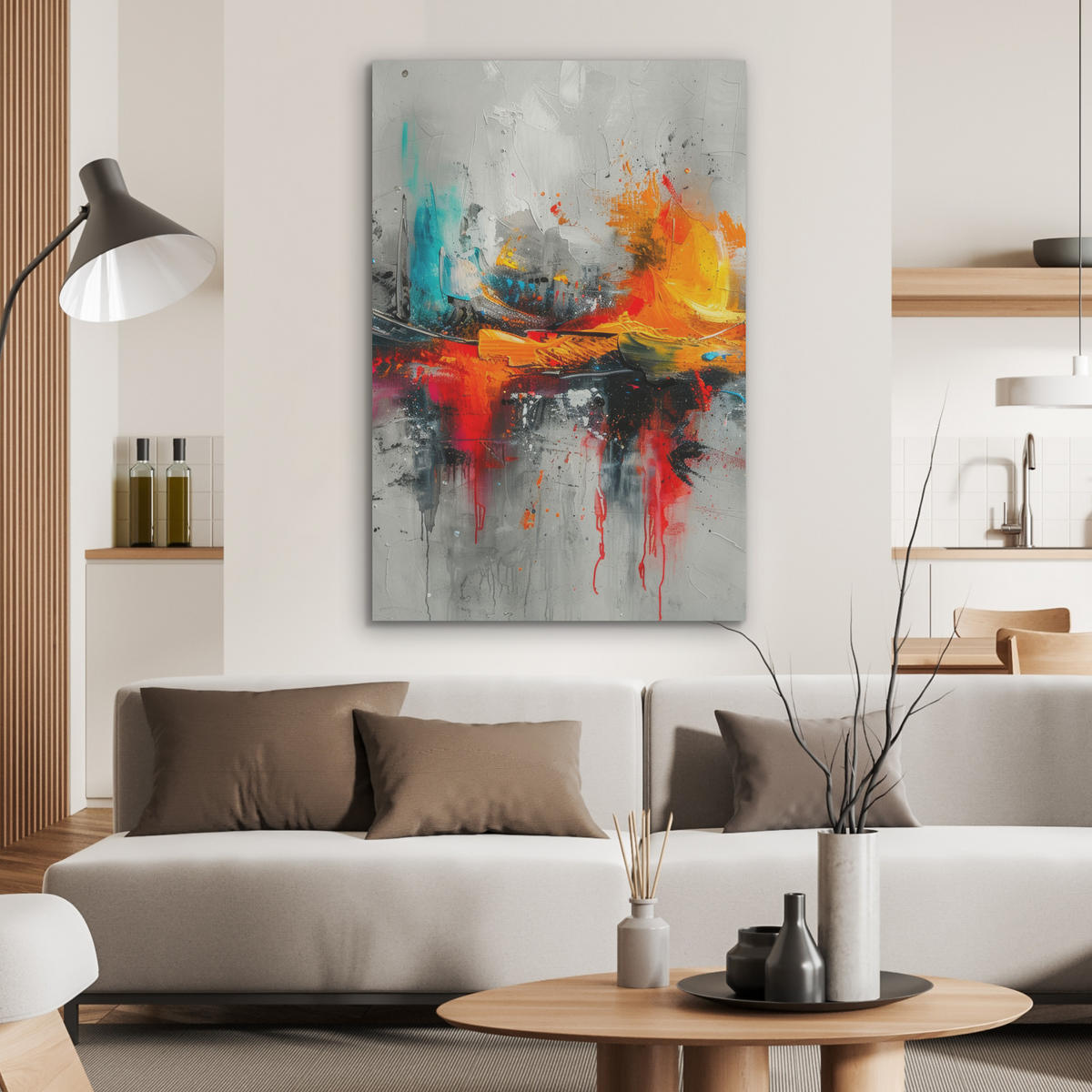 AKUSTIKPANEEL Moderne Kunst - Orange - Grau - Abstrakt 70x100 cm - Hellgrau, Textil (70/0.9/100cm) - MuchoWow