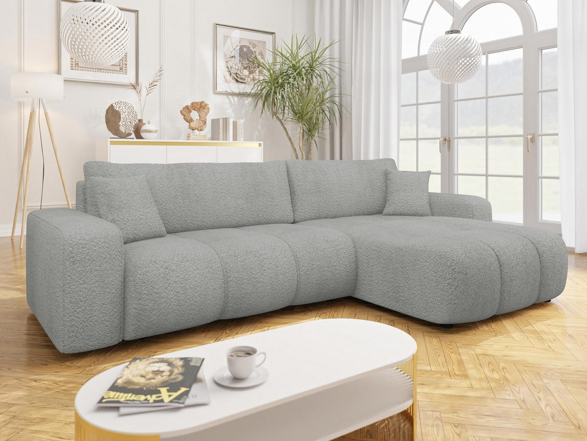 ECKSOFA Furyn Maxi Boucle - Schwarz/Grau, Holzwerkstoff/Kunststoff (274/145cm) - MIRJAN24