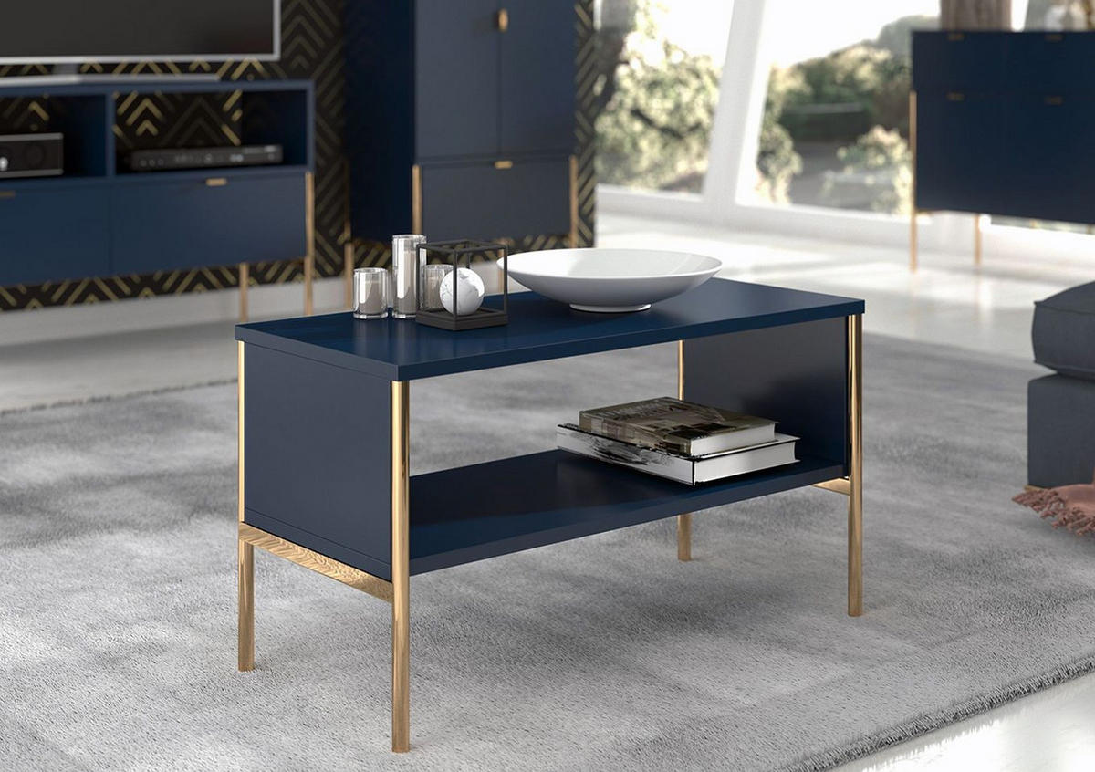 COUCHTISCH Polka, Marineblau, Goldene Details - Goldfarben/Dunkelblau, Holzwerkstoff/Metall (37/80/44cm) - Skandica