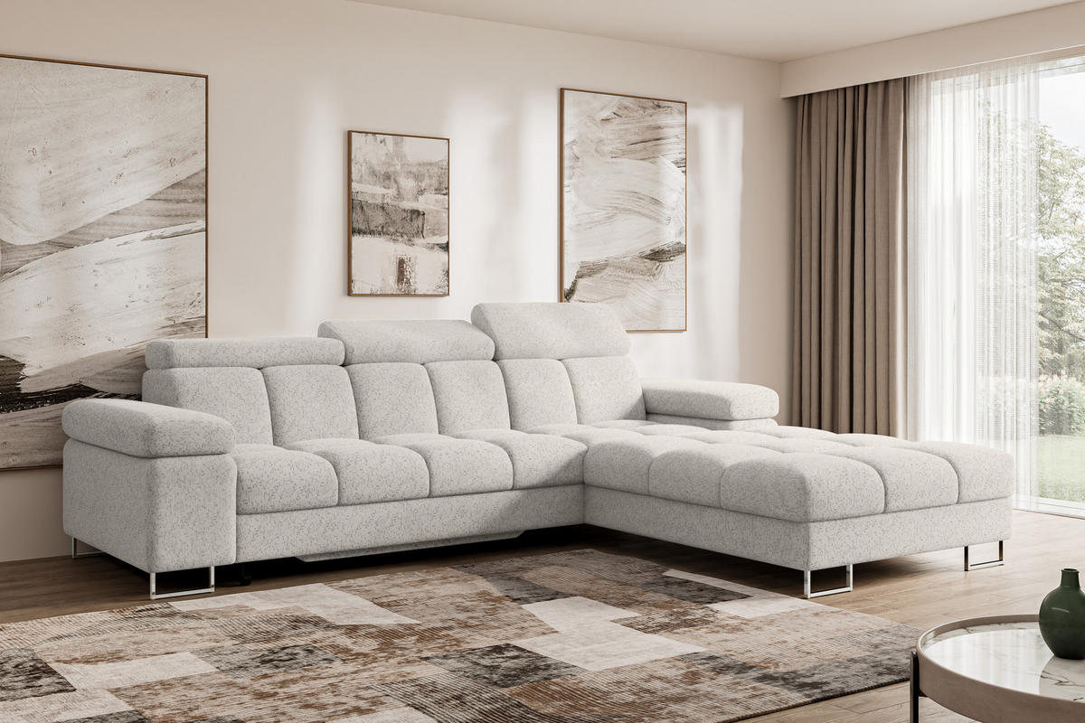 ECKSOFA mit Schlaffunktion Ottomane Rechts COMA L 271x203x79 Hellgrau Tissu - Hellgrau, Holzwerkstoff/Textil (203/271cm) - ALTDECOR