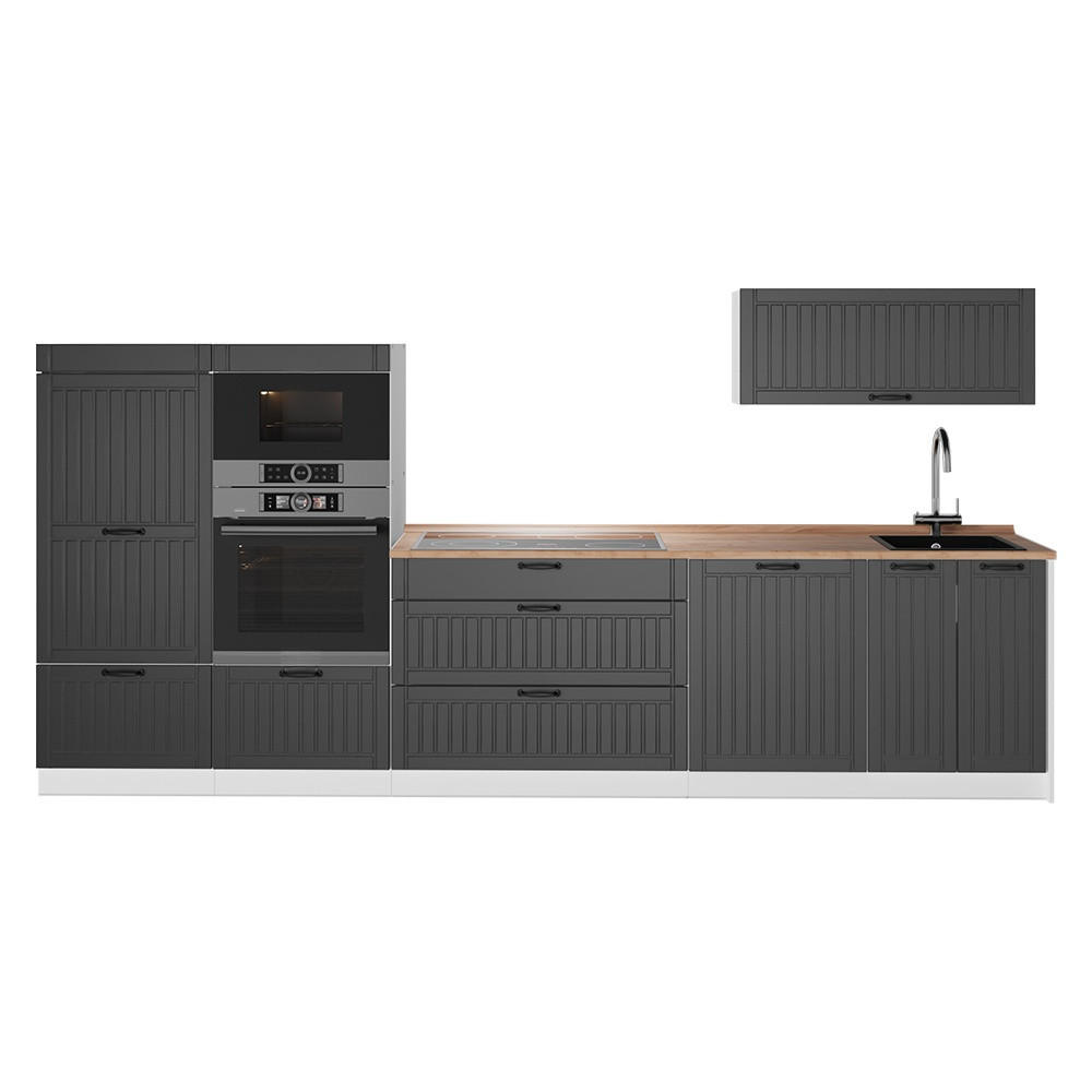 KÜCHENZEILE Fame-Line, Dunkelgrau/Weiß, 340 cm, AP Eiche - Dunkelgrau/Weiß, Holzwerkstoff (340/153.6/60cm) - Vicco