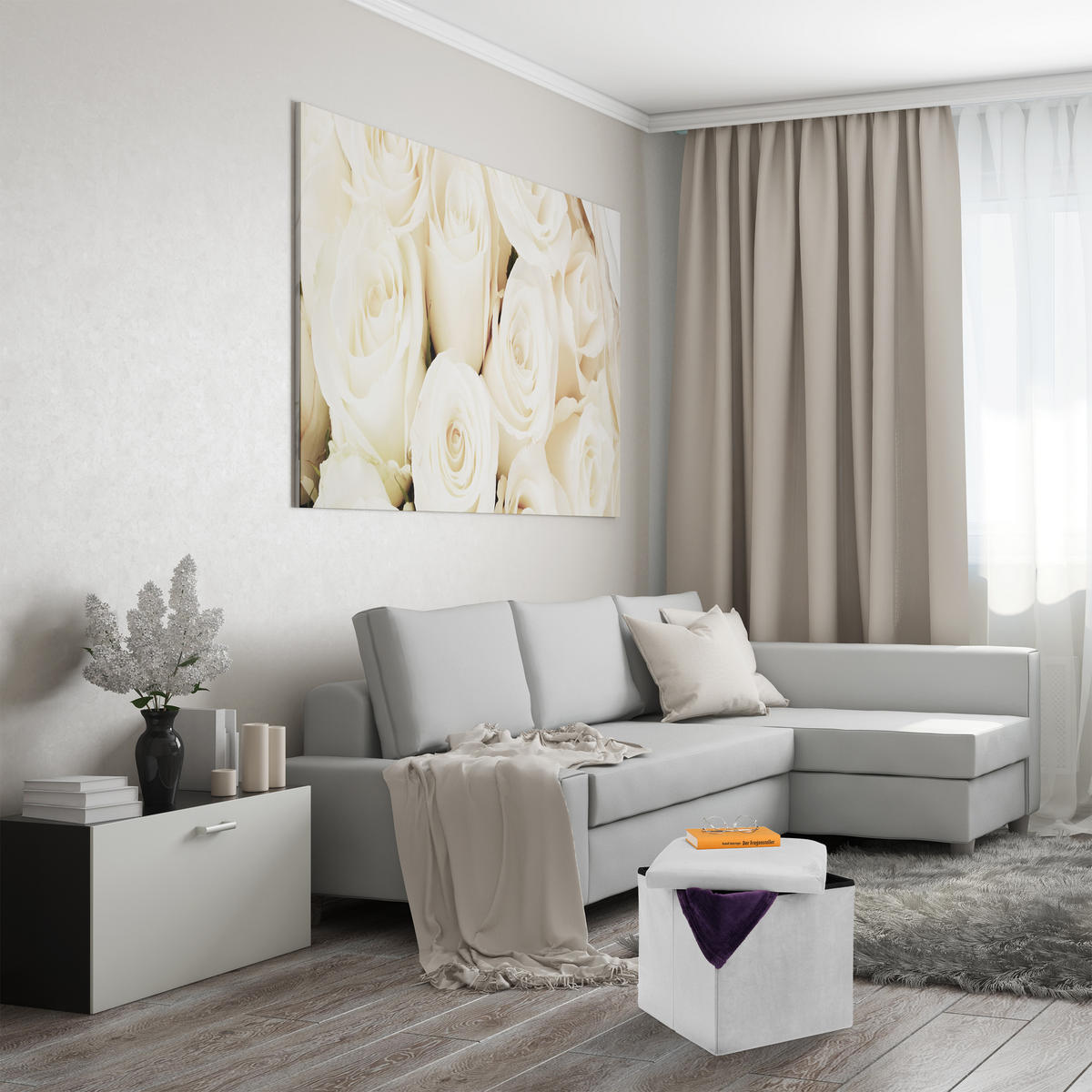 SITZHOCKER - Grau, Holzwerkstoff/Textil (38/38/38cm) - Relaxdays