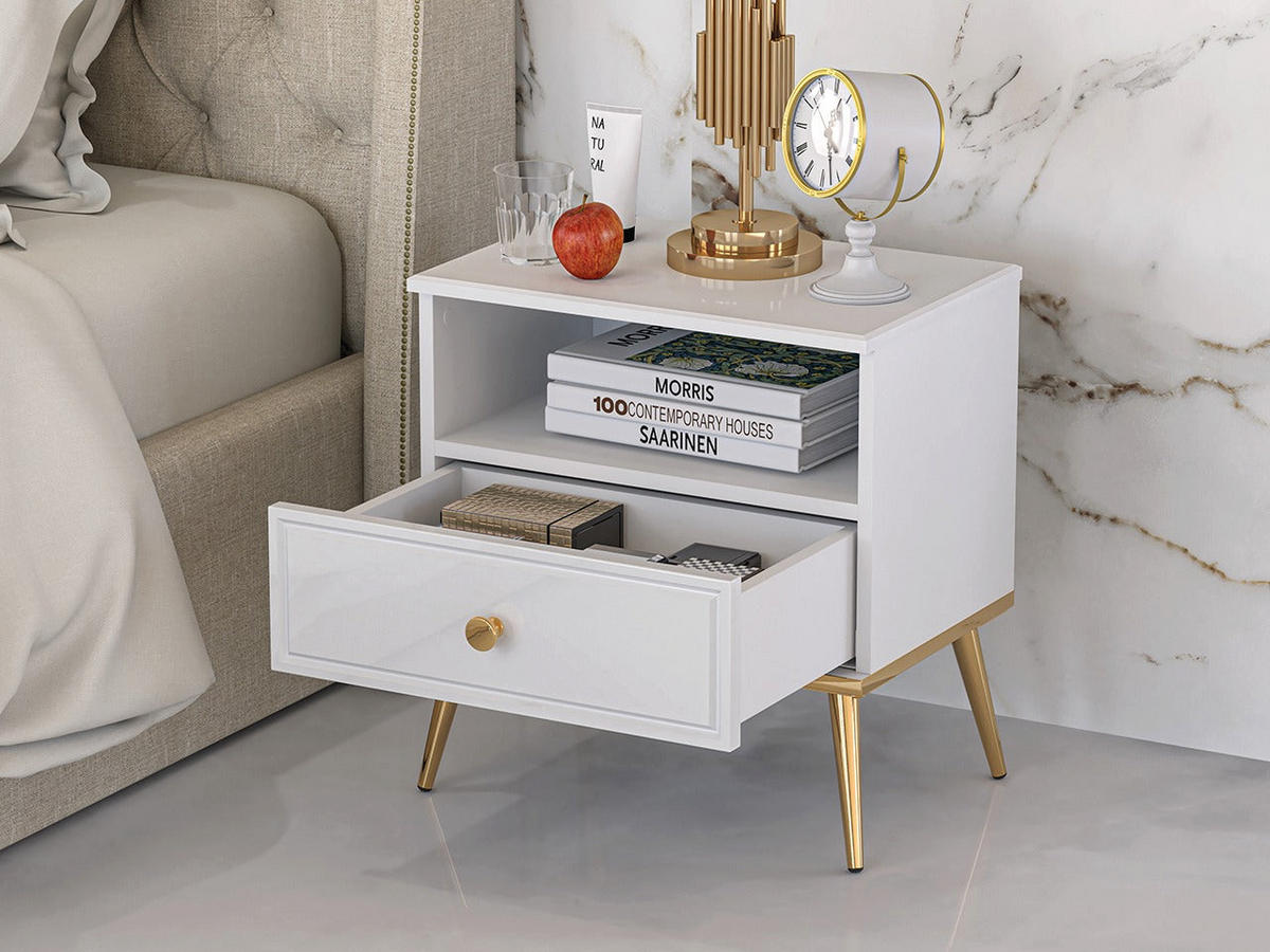 NACHTTISCH – 50 cm – Goldin – Weiß Hochglanz - Weiß Hochglanz, Holzwerkstoff (50/54/34cm) - hi-markt