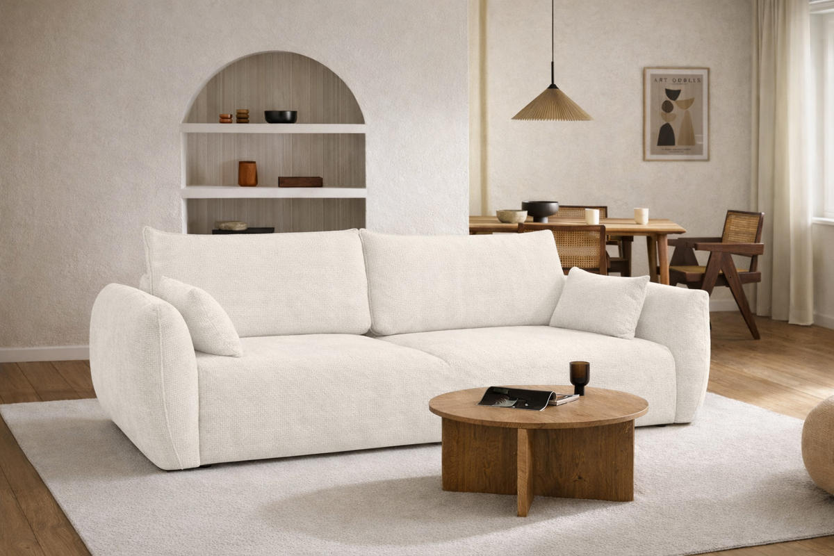 SOFA Mit Schlaffunktion Und Bettkasten, Chenille-Stoff Flow, Beige, Zephira - Beige, Holz (238/87/140cm) - Kaiser Möbel