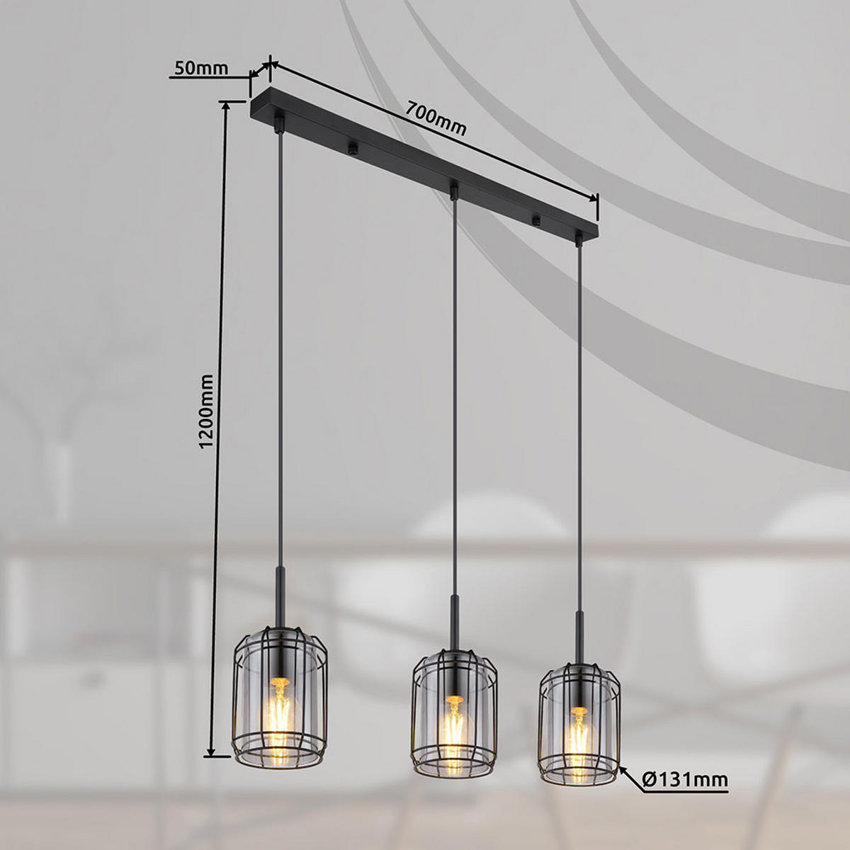 LED HÄNGELEUCHTE KAMMI Grau Rauchoptik - Grau, Glas (77/13/120cm) - Globo Lighting