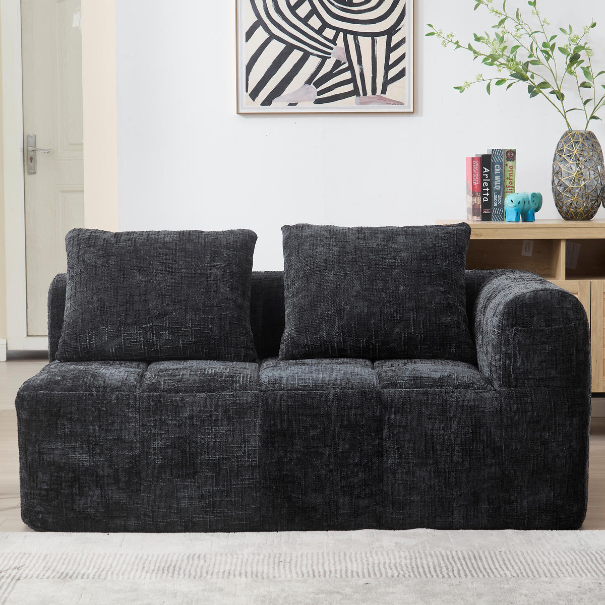 2-SITZER Sofa Chenille mit Chaiselongue und Seitentaschen 158/90/60 cm Schwarz - Schwarz, Textil (60/158/90cm) - Redom