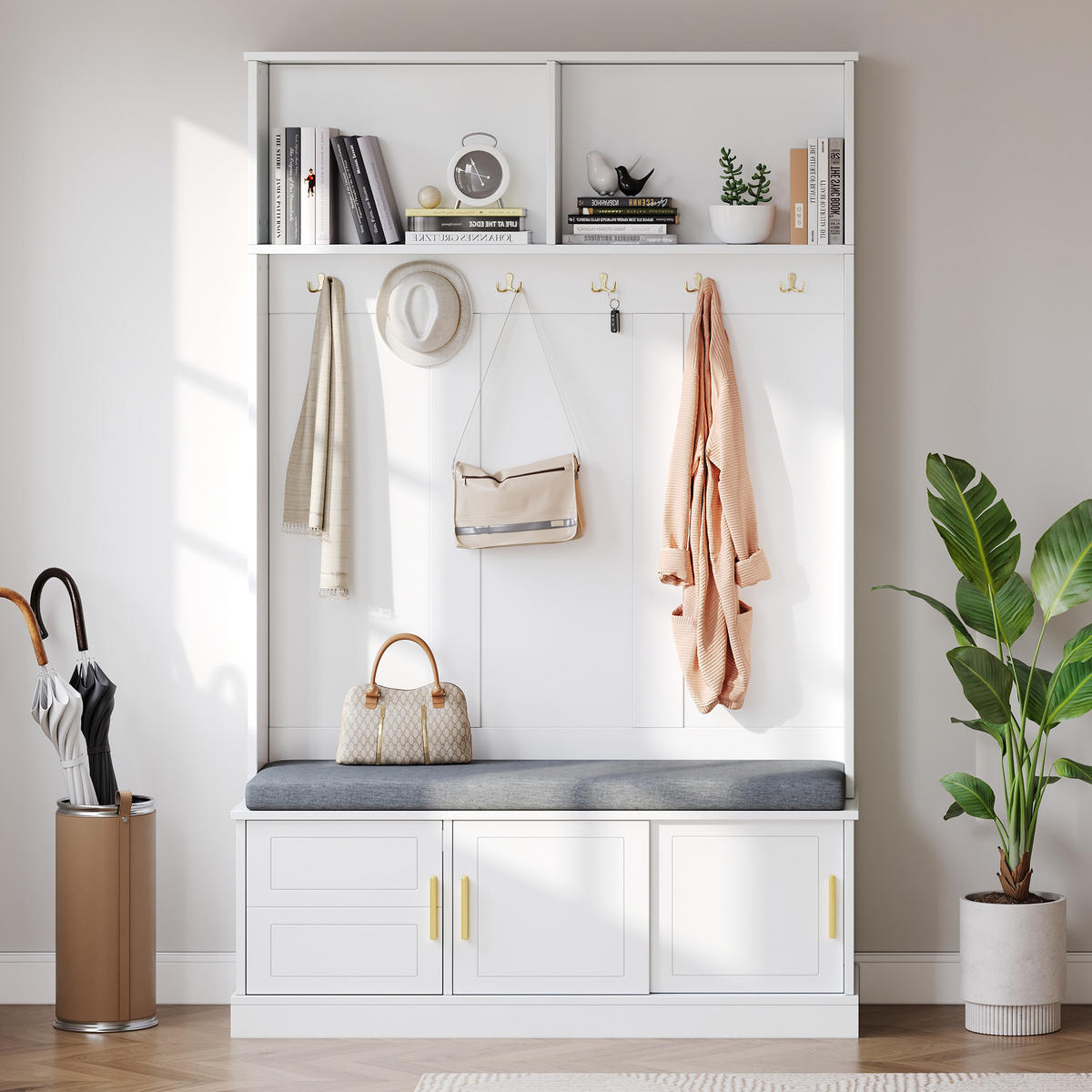 GARDEROBE 120/191/40 cm Weiß aus Spanplatte mit Schuhbank - Weiß, Holzwerkstoff (40/191/120cm) - OKMYHOME