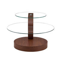 COUCHTISCH aus MDF 90x90x44 cm und Sicherheitsglas Transparent/Walnuss mit mehrstufigen Ablageflächen - Walnussfarben, Glas (90/90/44cm) - IVMEU