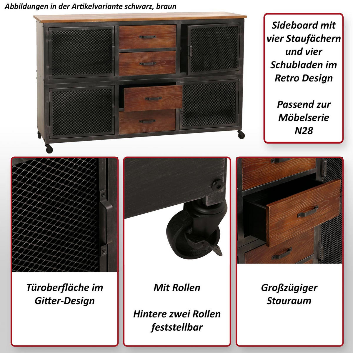 SIDEBOARD Schwarz, Braun - Schwarz/Braun, Holz (150/90/40cm) - MCW