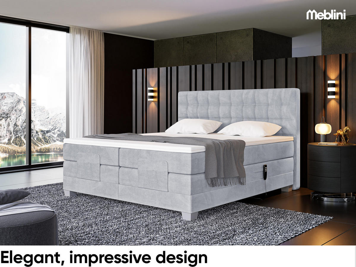 BOXSPRINGBETT Edison - Silberfarben/Hellgrau, Textil (200/200cm) - Meblini