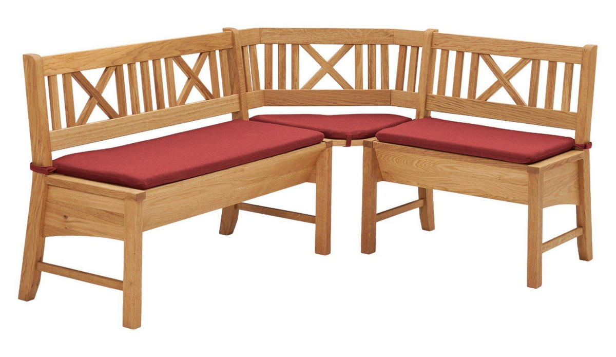 ECKBANK Delbin 139 x 179 x 87 Massivholz Wildeiche geölt/Weinrot - Wildeiche/Rot, Holz (179/139cm) - 58aufmkessel