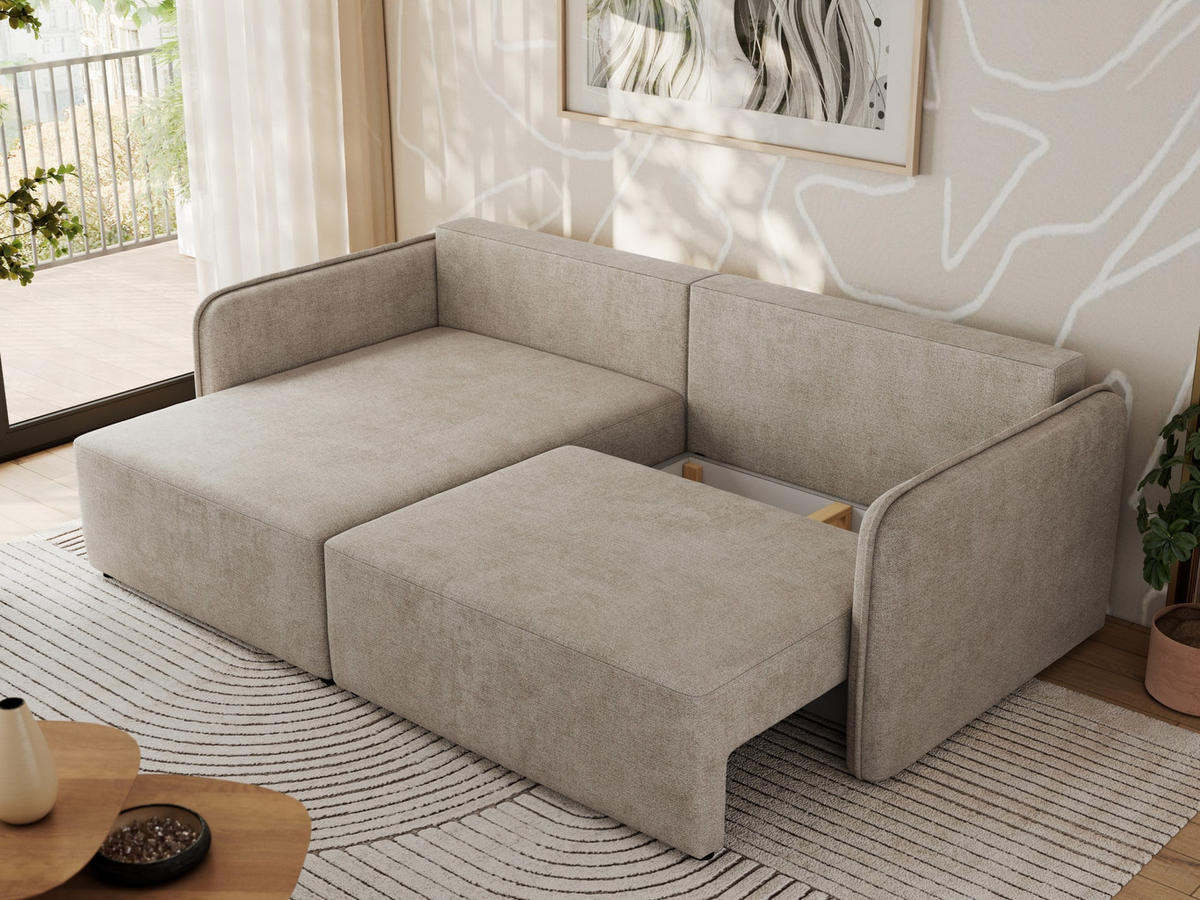 ECKSCHLAFSOFA MESTO L Beige Struktur - links - Beige/Schwarz, Kunststoff/Textil (227/147cm) - MKS