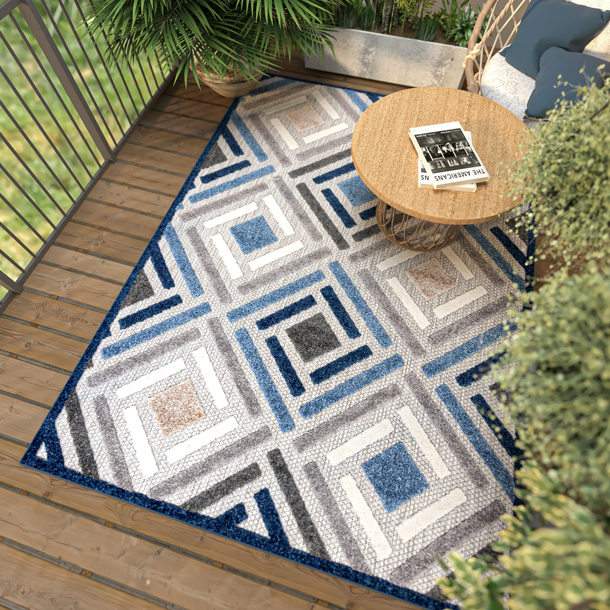 TEPPICH In-Outdoor Blau Abstract - Kurzflor Rechteckig Grau - 120 x 170 cm - Blau, Textil (120/170cm) - Mazovia