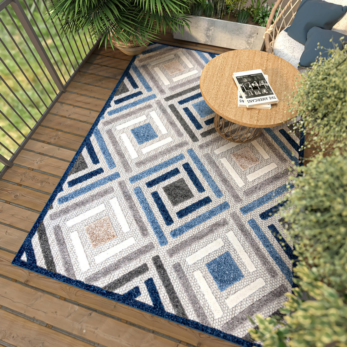 TEPPICH In-Outdoor Blau Abstract - Kurzflor Rechteckig Grau - 140 x 200 cm - Blau, Textil (140/200cm) - Mazovia