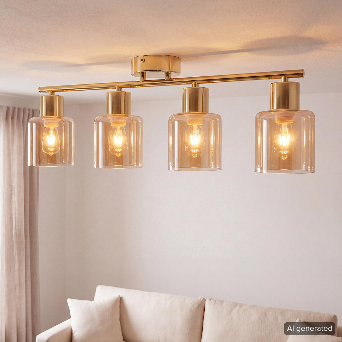 DECKENLEUCHTE - Metall / Glas - 4-flammig - Goldfarben, Glas/Metall (12/60/22cm) - home24