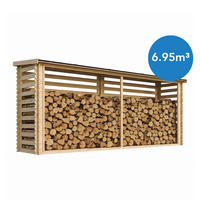 KAMINHOLZREGAL aus Holz 3,91 m², langes Brennholzregal mit Pultdach, ca. 6,95 m³ Brennholzkapazität, 458 x 112 x 199 cm (B x T x H) - Naturfarben, Holz (458/199/112cm) - Timbela