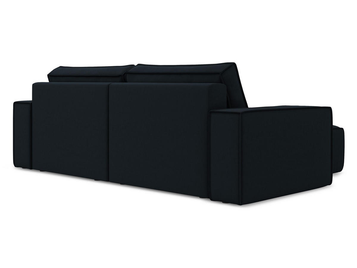 ECKSOFA mit Schlaffunktion Samt Stoff Blau - Blau/Schwarz, Kunststoff/Textil (148/257cm) - Makamii