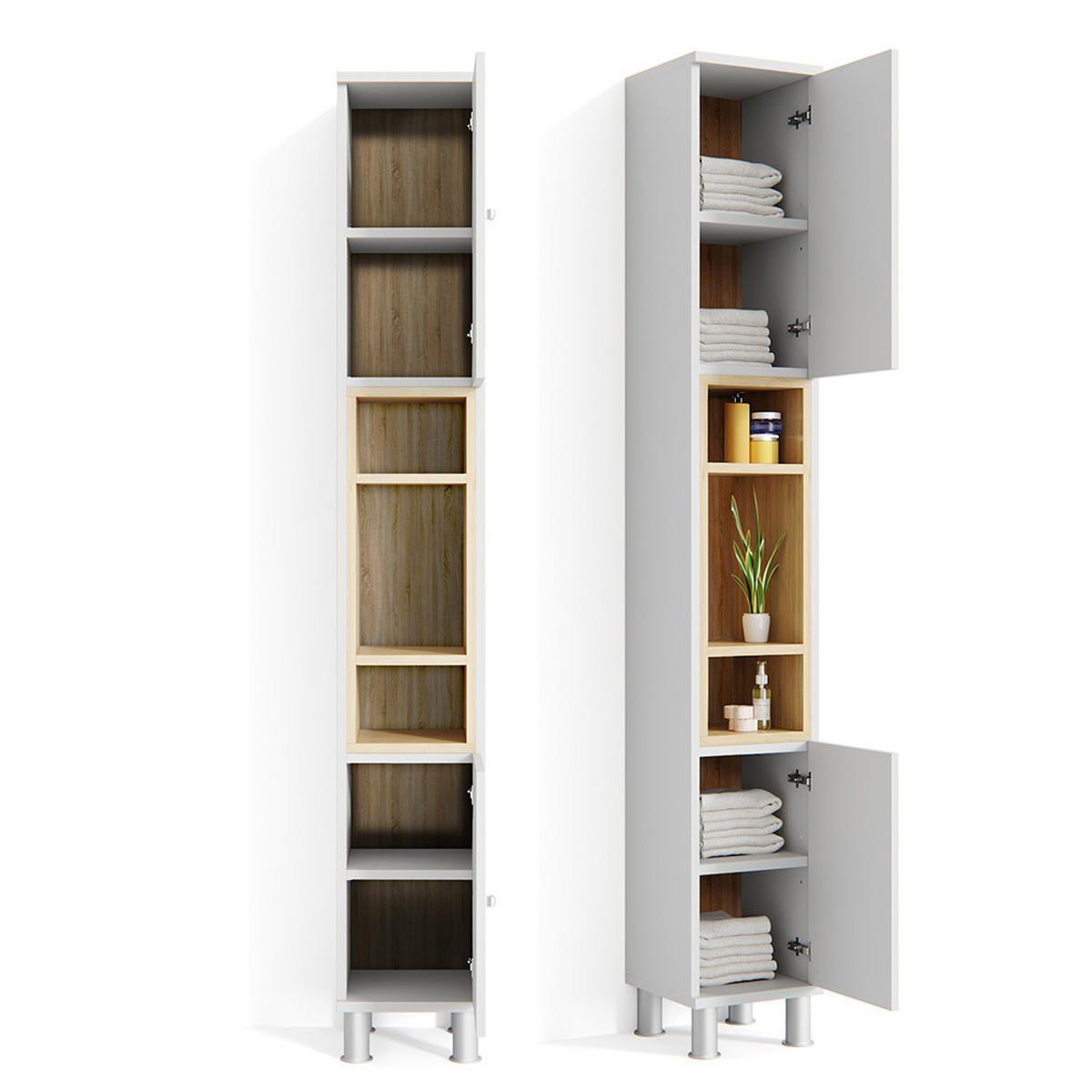 BADSCHRANK Aquis Weiß 30 x 190 cm - Weiß, Holzwerkstoff (30/190/30cm) - Vicco