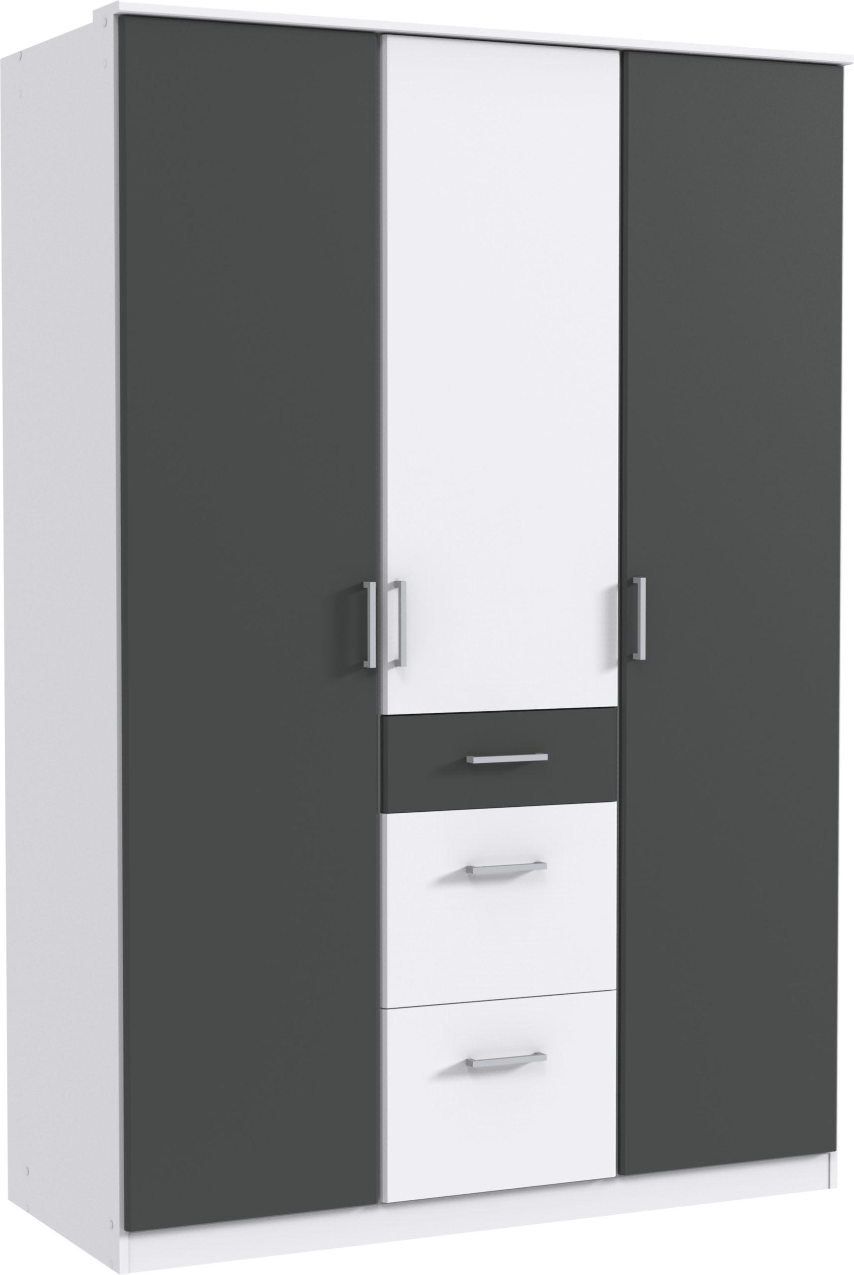 KLEIDERSCHRANK Click in Weiß mit Grafit - Drehtürenschrank 135 cm Breite ohne Spiegel - Weiß, Holzwerkstoff (135/199/58cm)