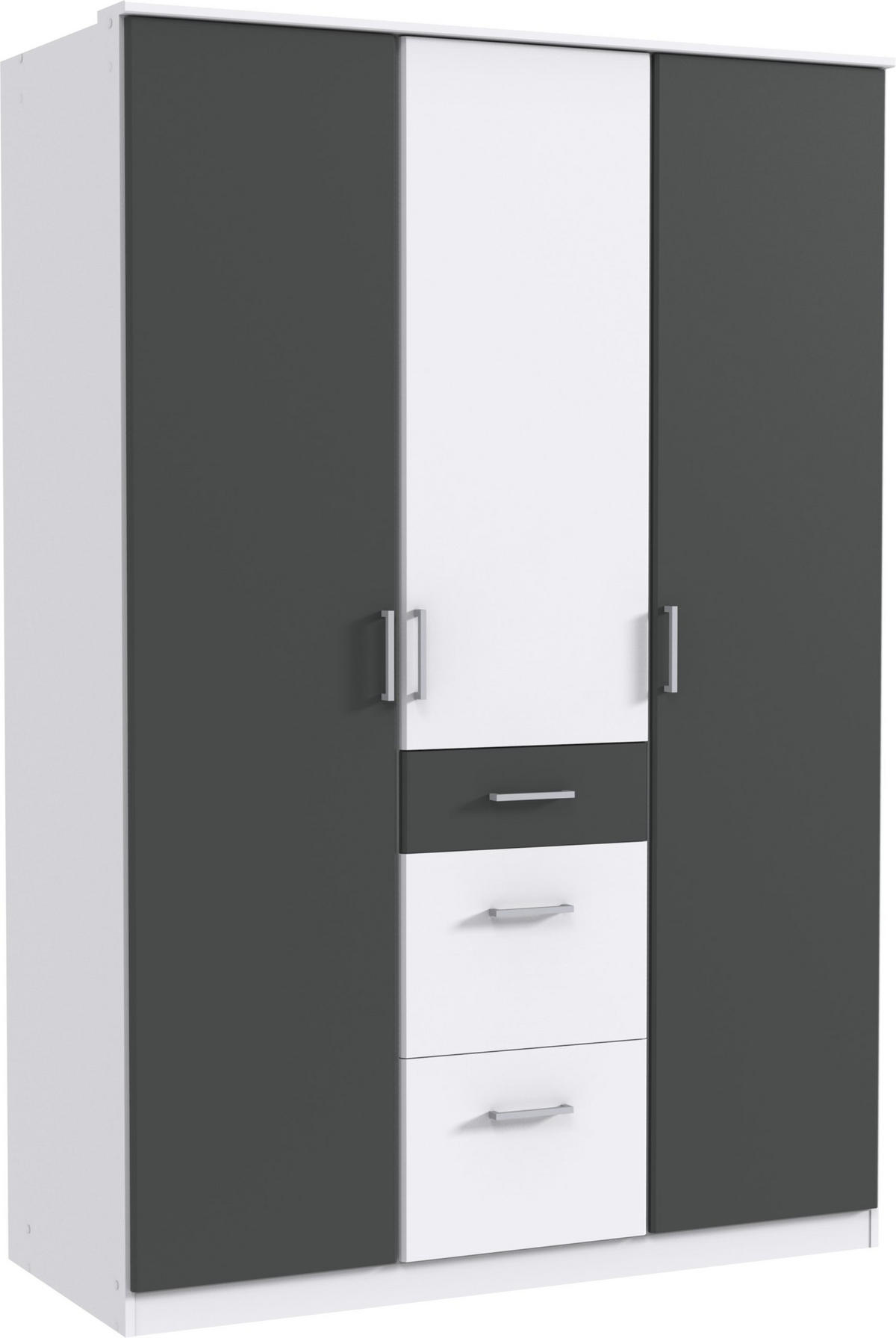 KLEIDERSCHRANK Click in Weiß mit Grafit - Drehtürenschrank 135 cm Breite ohne Spiegel - Weiß, Holzwerkstoff (135/199/58cm)