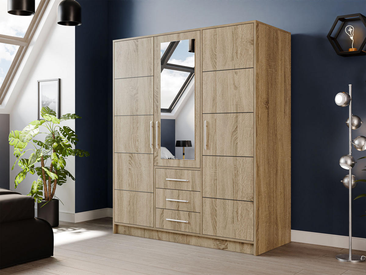 DREHTÜRENSCHRANK Bali D3 - Silberfarben/Sonoma Eiche, Holzwerkstoff/Kunststoff (58/200/147cm) - MIRJAN24