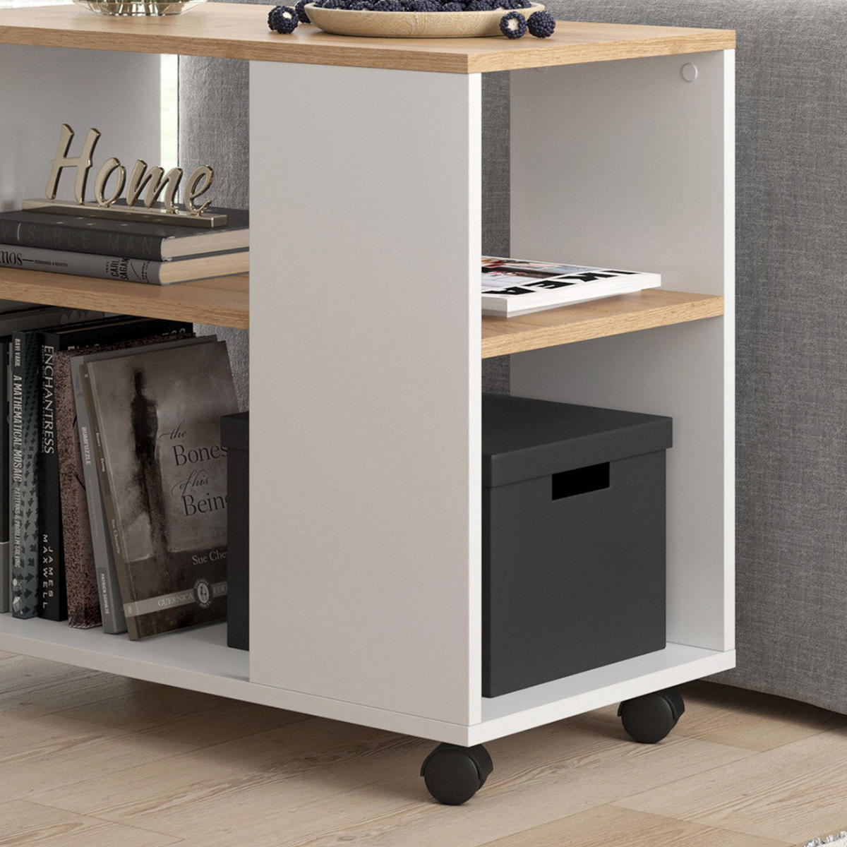 COUCHTISCH Marian Goldkraft Eiche/Weiß 70 x 36.6 cm mit Rollen - Eiche Wotan/Weiß, Holzwerkstoff (36.6/70/61cm) - Vicco