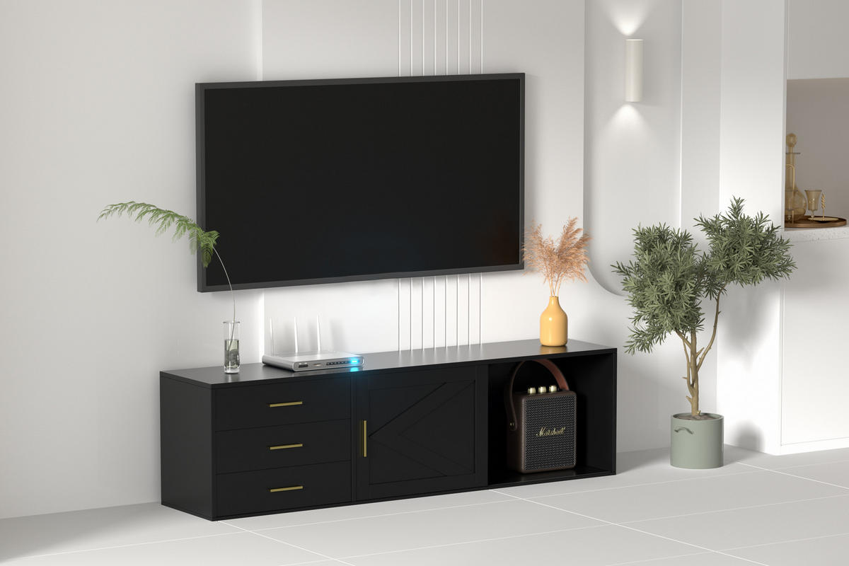 TV-SCHRANK in 160/45/35 cm - Schwarz, Holzwerkstoff (160/45/35cm) - HOMAVO