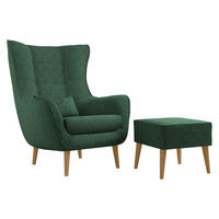 SESSEL Estjano Cord mit Fußbank - Dunkelgrün/Beige, Holz/Textil (80/106/95cm) - MIRJAN24