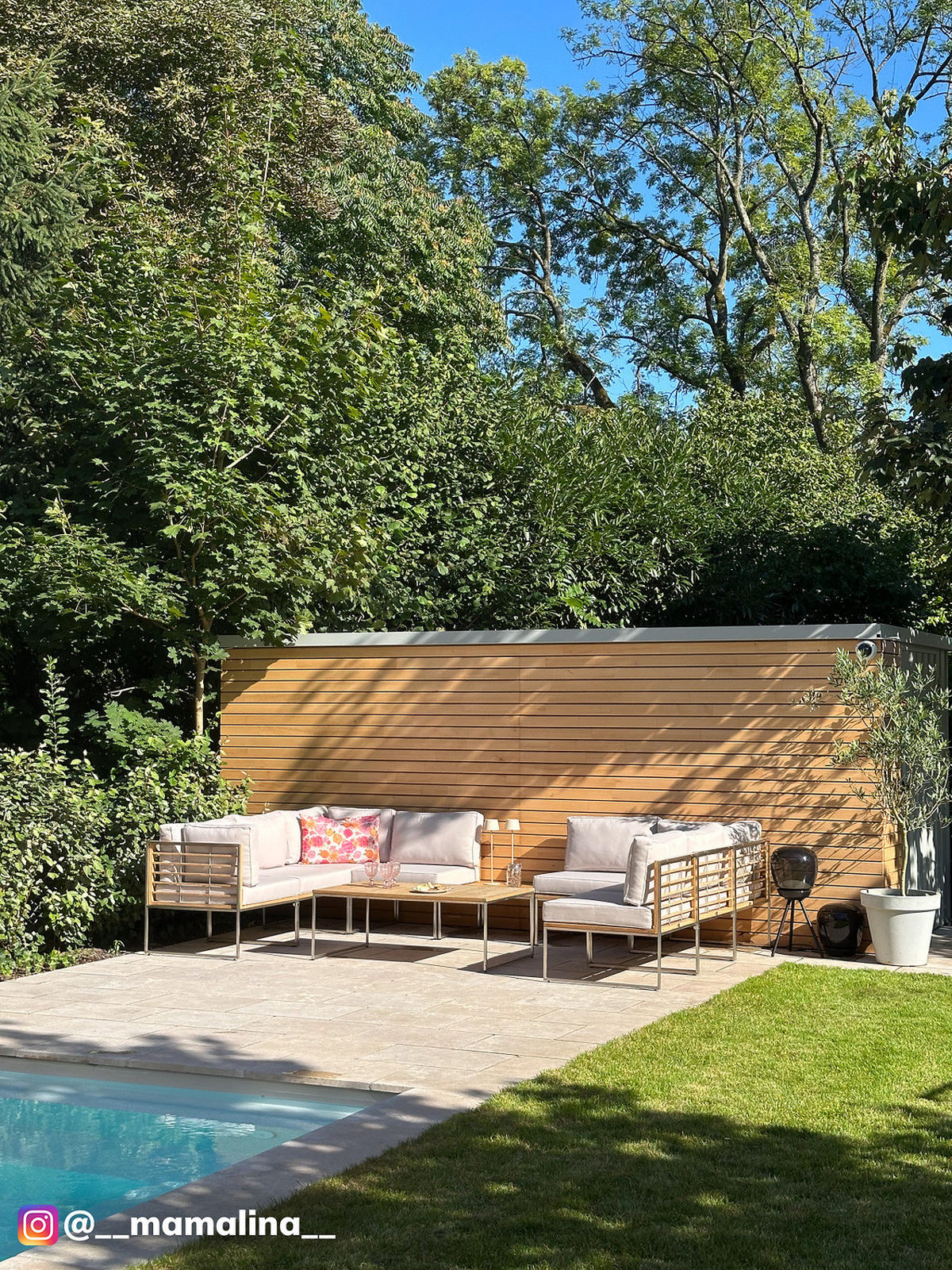 LOUNGESET - 4-teilig - Webstoff / Teak massiv - Hellgrau, Holz/Textil - home24