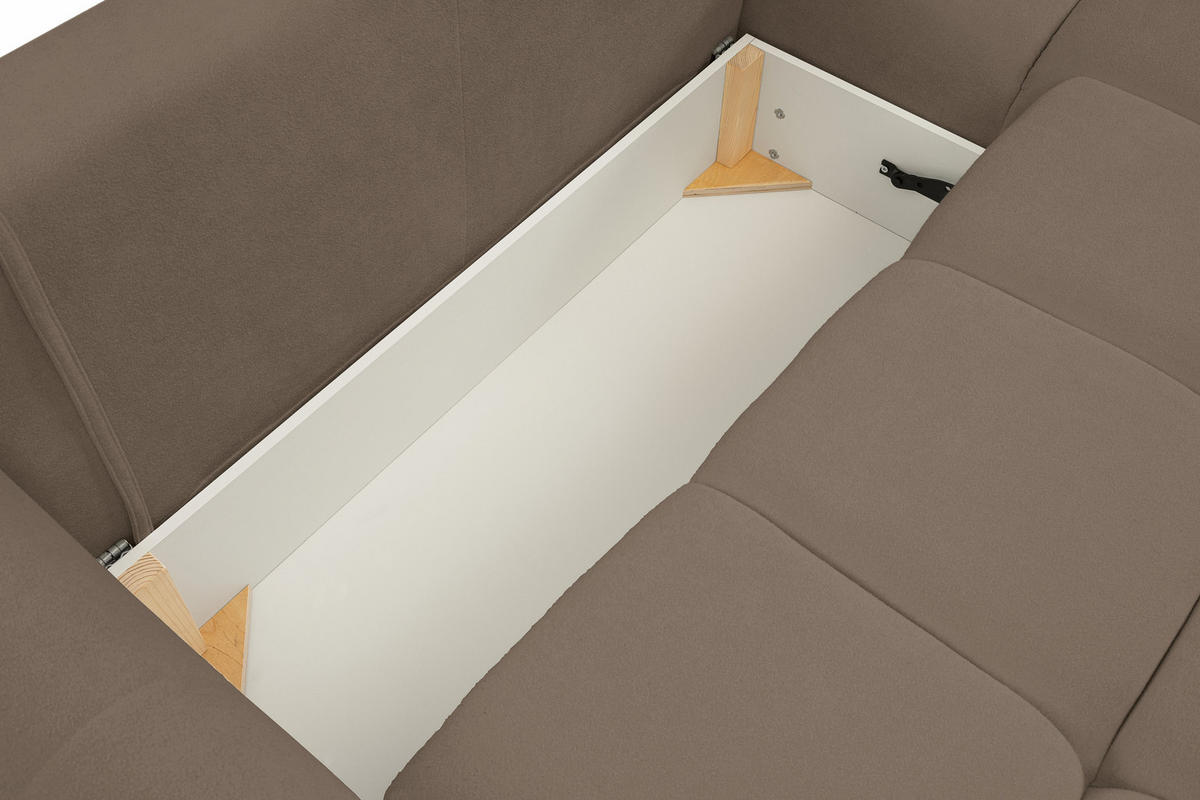 ECKSOFA MODA S Braun Geflochtener Stoff mit Schlaffunktion - Braun, Holz (257/177cm) - MASSENO